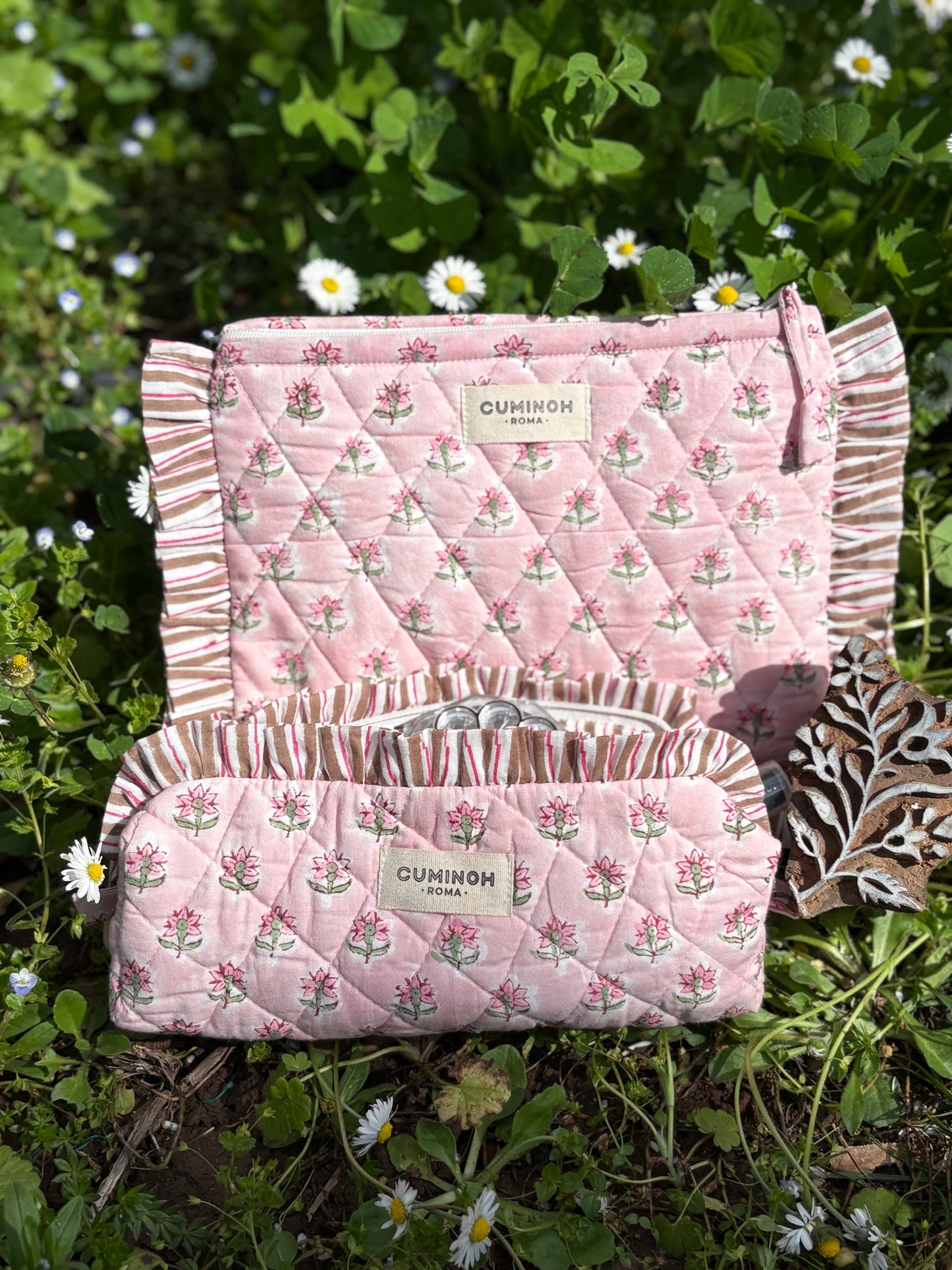 ROUCHES PENCIL CASE - PINK - SET OF 2