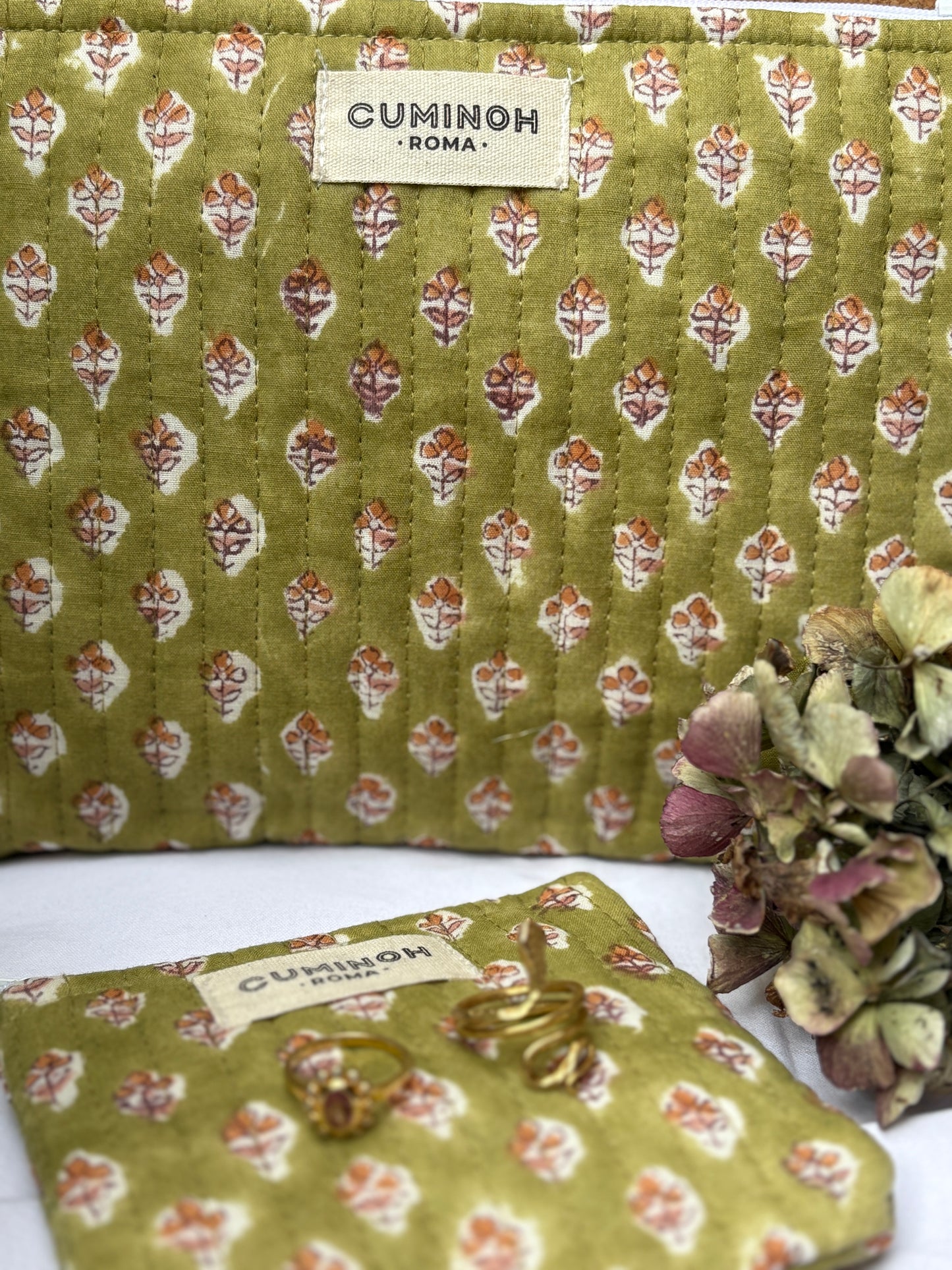 SMALL & MINI FLAT POUCH - OLIVINE - SET OF 2