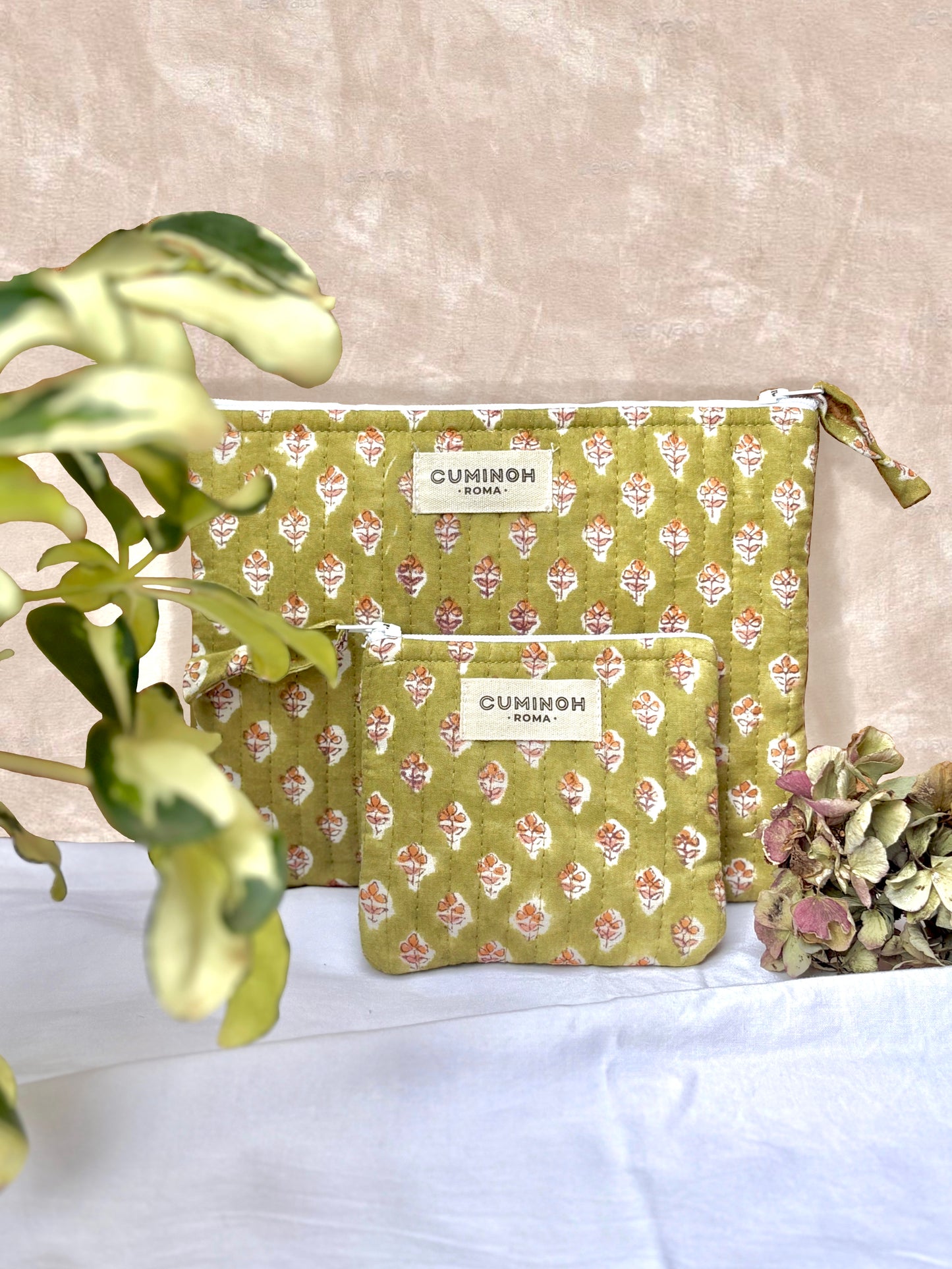 SMALL & MINI FLAT POUCH - OLIVINE - SET OF 2
